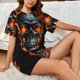 thumbnail image 4 of Fotbe Flame Metal Skull Conjunto de Pijama Estampado para Mujer, 2 Piezas, Ropa de Dormir con Camiseta de Manga Corta y Shorts Suaves-Small, 4 of 6