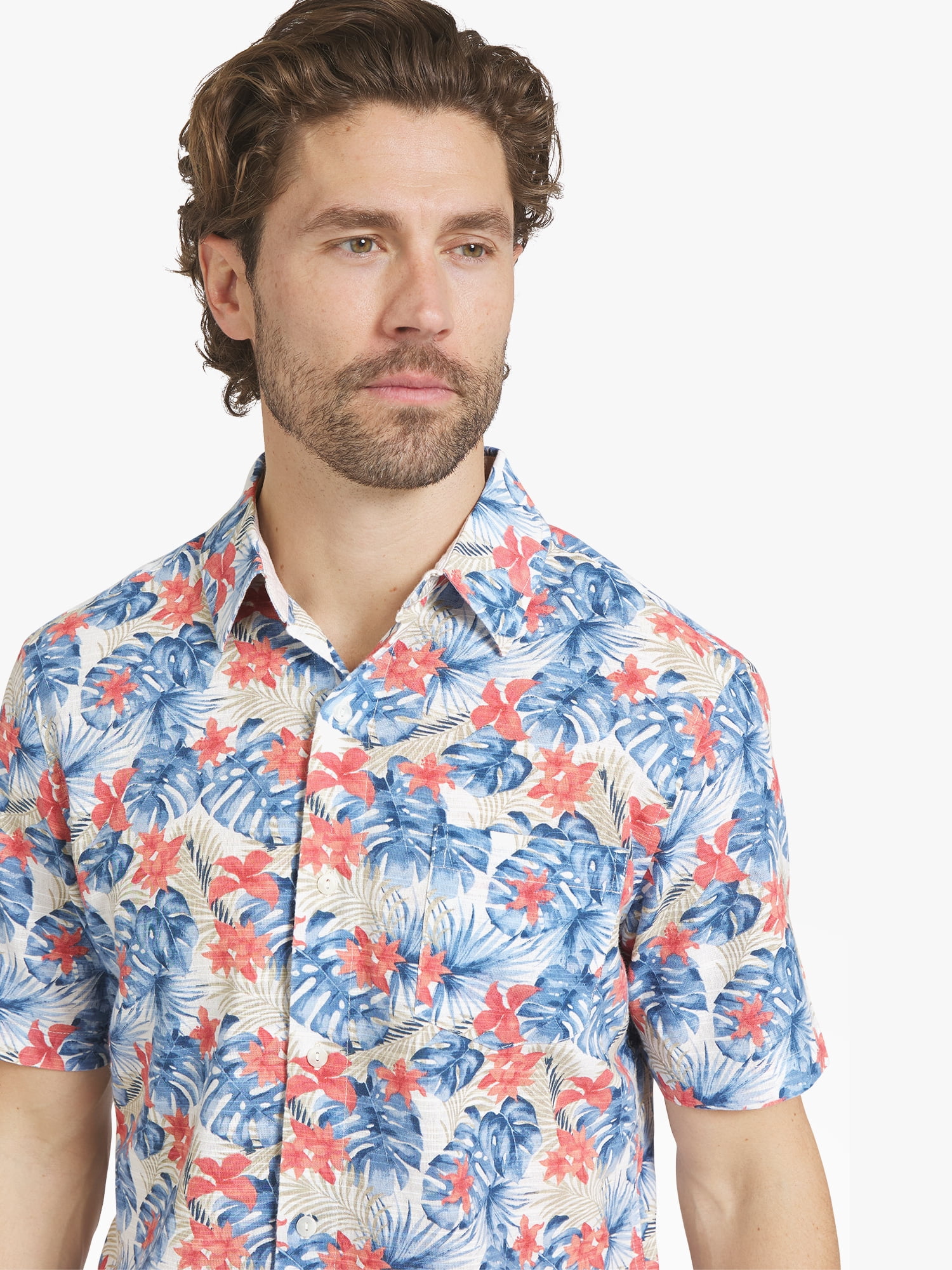 Chaps Men's Cotton Linen Short Sleeve Woven Shirt, Sizes S-2XL