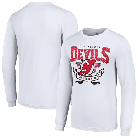 Men's Starter White New Jersey Devils Team Logo Graphic Long Sleeve T-Shirt