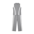 thumbnail image 4 of Maqroz 2 Piece Tracksuit for Women Sleeveless Mock Neck Crop Tops and High Waisted Straight Leg Pants with Side Stripes Athletic Workout Outfits for Running Yoga, 4 of 5