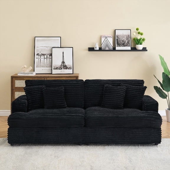 Modern Corduroy 3-Seater Sofa 79.3" Long with 4 Matching Pillows