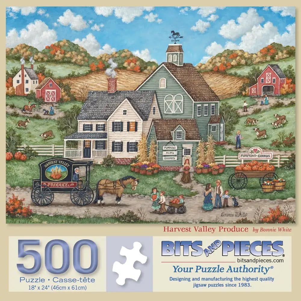 Bits and Pieces Jigsaw Puzzles for Adults, Rustic Farm Seasons, 500 Piece, 3 Pack, 18" x 24"