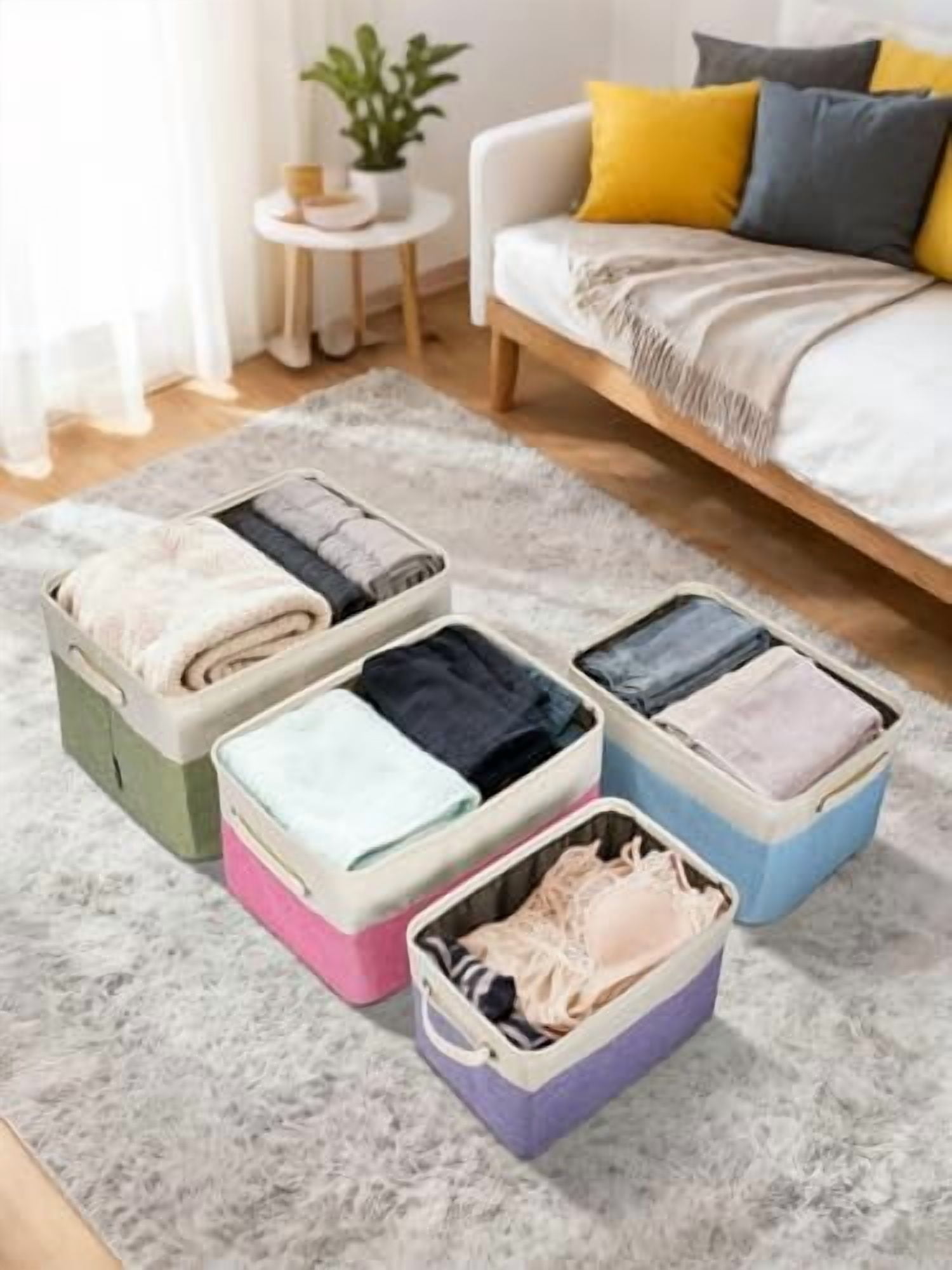 2 Pack Fabric Storage Bins for Shelves, Linen Storage Baskets for Organizing, Decorative Closet Bins for Clothes, Home (Green, 12"x8"x8")