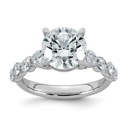 14K White Gold 4ct Certified Rd Ctr Lab Grown Diamond VS+ F+ w/ Round Sides Comp. Eng. Ri