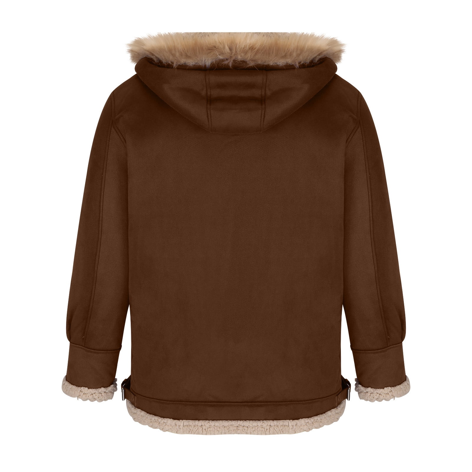 CHEEREAM Faux Leather Jacket Men Suede Faux Fur Jacket Outwear Coat with Hooded Winter Casual Sherpa Lined PU Leather Overcoat Coffee XL