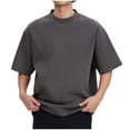 thumbnail image 1 of Blusas y camisas de manga corta y cuello redondo para hombre, blusas casuales de color liso con cuello redondo y mangas cortas para hombre., 1 of 5