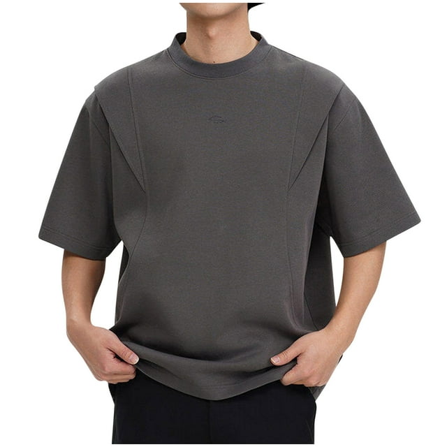 Blusas y camisas de manga corta y cuello redondo para hombre, blusas casuales de color liso con cuello redondo y mangas cortas para hombre.
