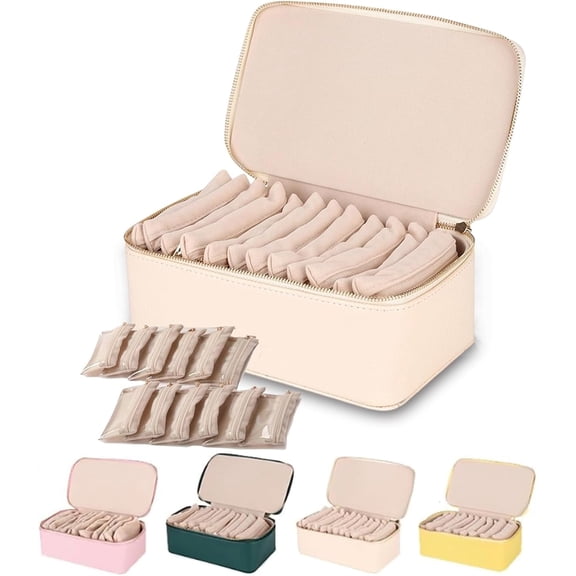 Familiarn Travel Jewelry Box with Small Pouches, Portable PU Leather Jewelry Organizer Box, with 12-piece set in Separate Bags, Large Capacity Waterproof