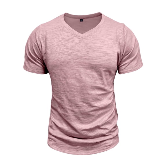 FRSASU Men's Casual Cotton T-Shirts V Neck Fashion Casual Short Sleeve Gym Athletics T-Shirts Pink