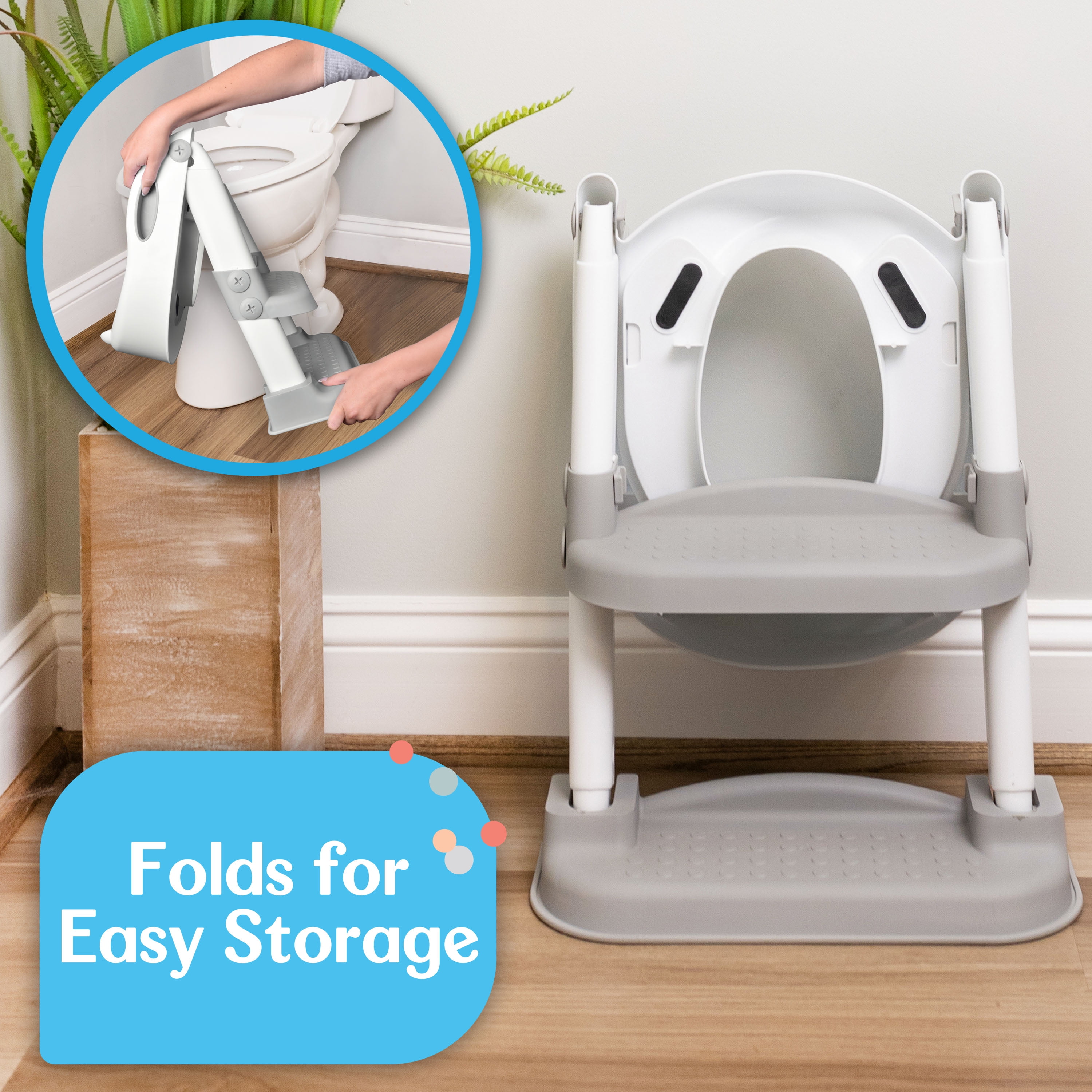 Fisher-Price™ Potty Training Seat with Step Stool Ladder, 2-in-1 Potty Training Toilet for Toddlers with Splash Guard, Anti-Slip Pads, Cushioned Seat (Gray), Children 18M and Up