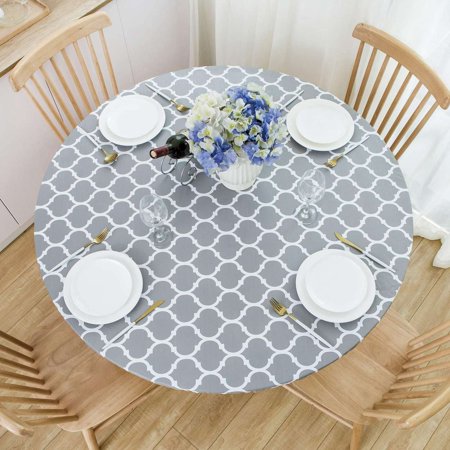 

Round Tablecloth with Elastic Edge Waterproof Oil Proof PVC Table Cloth Wipe Clean Table Cover for Indoor and Outdoor