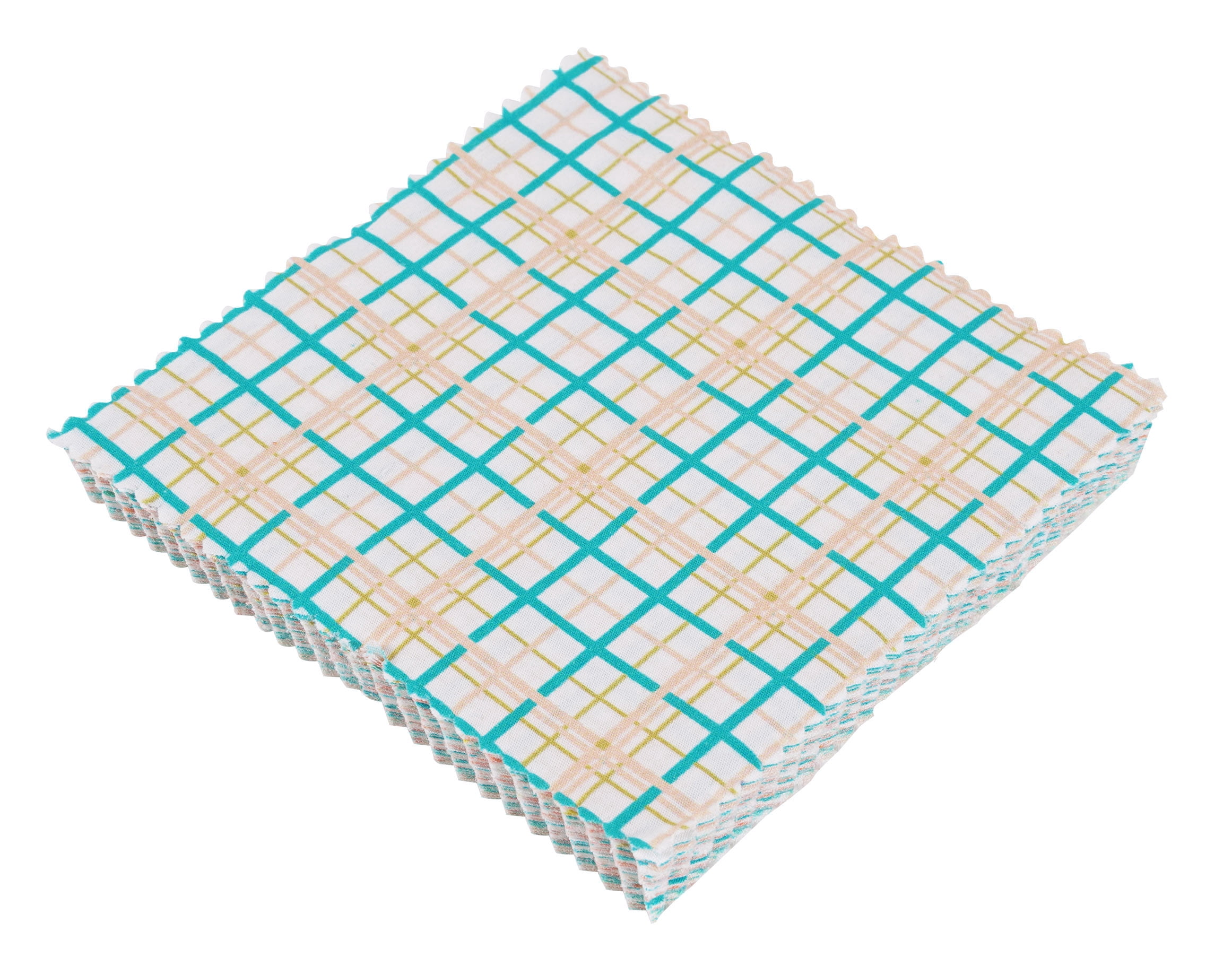 Soimoi Precut 10-inch Checks & Stripes Prints Cotton Fabric Bundle Quilting Squares Charm Pack DIY Patchwork Sewing Craft- Aqua Blue