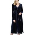 thumbnail image 2 of Womens Soft Pajama Clearance- Bathrobes Silk Satin Long Sleeve Sexy Plus Size Robe Sleepwear Navy Size M, 2 of 4