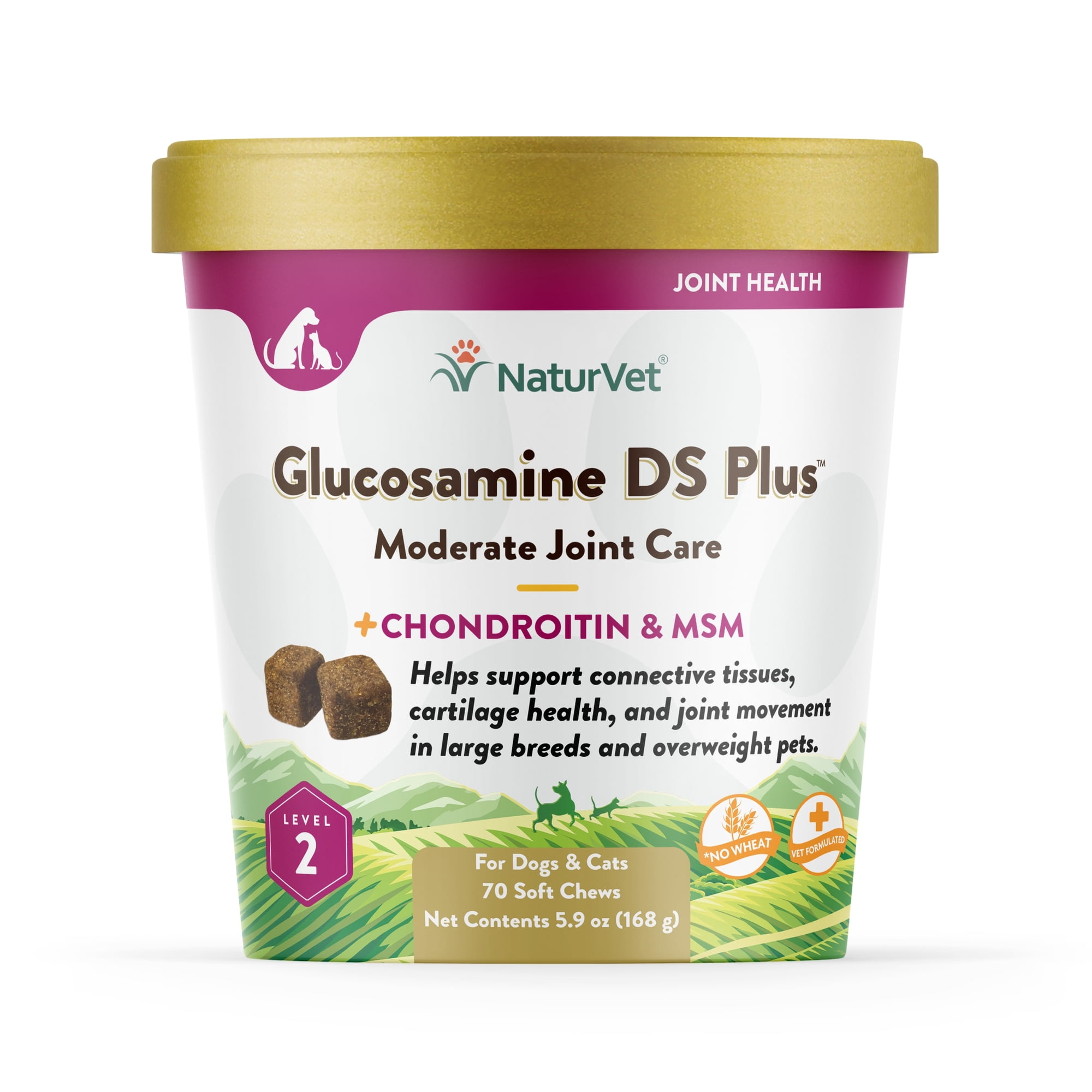 NaturVet Glucosamine DS Plus Moderate Joint Care Level 2 + Chondroitin & MSM Soft Chews for Dogs & Cats 70 Count