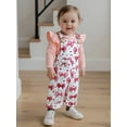 thumbnail image 6 of Miaouyo Infant Baby Girls Fall Clothing Set 0 3 6 9 12 18 Months Solid Color Ribbed Romper with Print Overalls 2Pcs Outfits, 6 of 9
