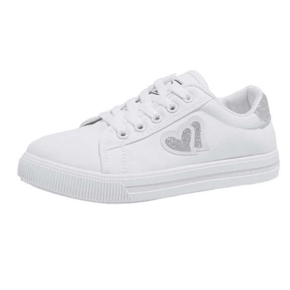 LTTVQM Womens Sneakers Casual Comfy Low Top Glitter Heart Print Non-Slip Canvas Shoes Lace-Up Platform Lounge Workout Walking Shoes White 41(US-8.5)