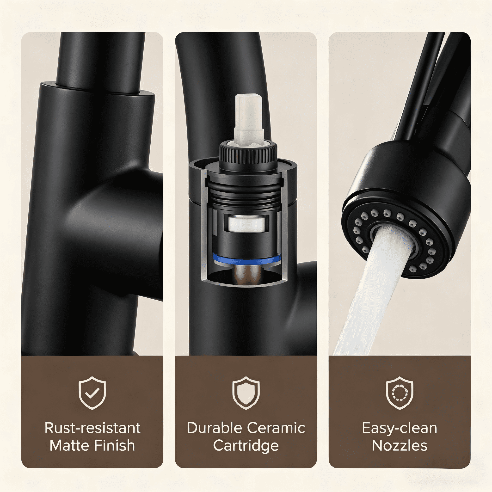 Matte Black Commercial Kitchen Faucet: High Arch Spring Design, Pull Down Sprayer, Single Handle & Fingerprint-Free Finish. Ideal for Farmhouse, Laundry, Utility Sink, and RV.