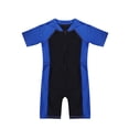 thumbnail image 3 of iiniim Kids Girls One Piece Surfing Wetsuit Zip Front Shorts Swimsuit UV Sun Protection Rash Guard Swimwear A Blue&Black 8, 3 of 7
