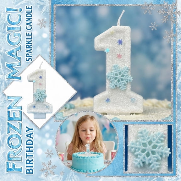 Shining Snowflake Number Birthday Candle, Winter Theme Digital Cake Topper for Party, Charming Numeral Candle for Birthday Celebration Cake Decoration,A