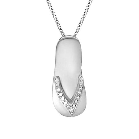 Flops Necklace Pendant - White Natural Diamond Accent Flip-Flop Pendant Necklace in 14K White Gold Over Sterling Silver