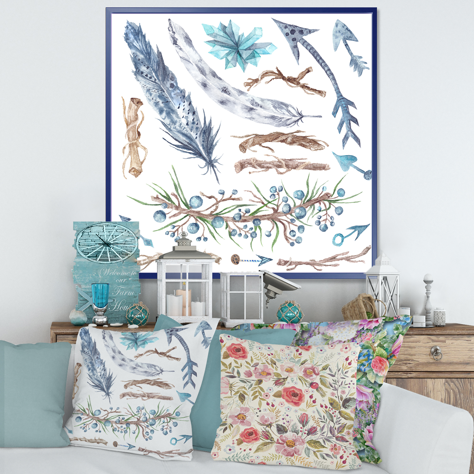 Designart 'Tribal Forest Elements' Bohemian & Eclectic Framed Canvas Wall Art Print