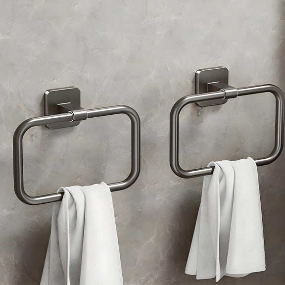 ASTOTSELL 2 Pack Towel Ring - Thickened Space Aluminum Towel Holder, Towel Racks for Bathroom, Modern Square Towel Hanger Wall Mounted -Gunmetal Gray