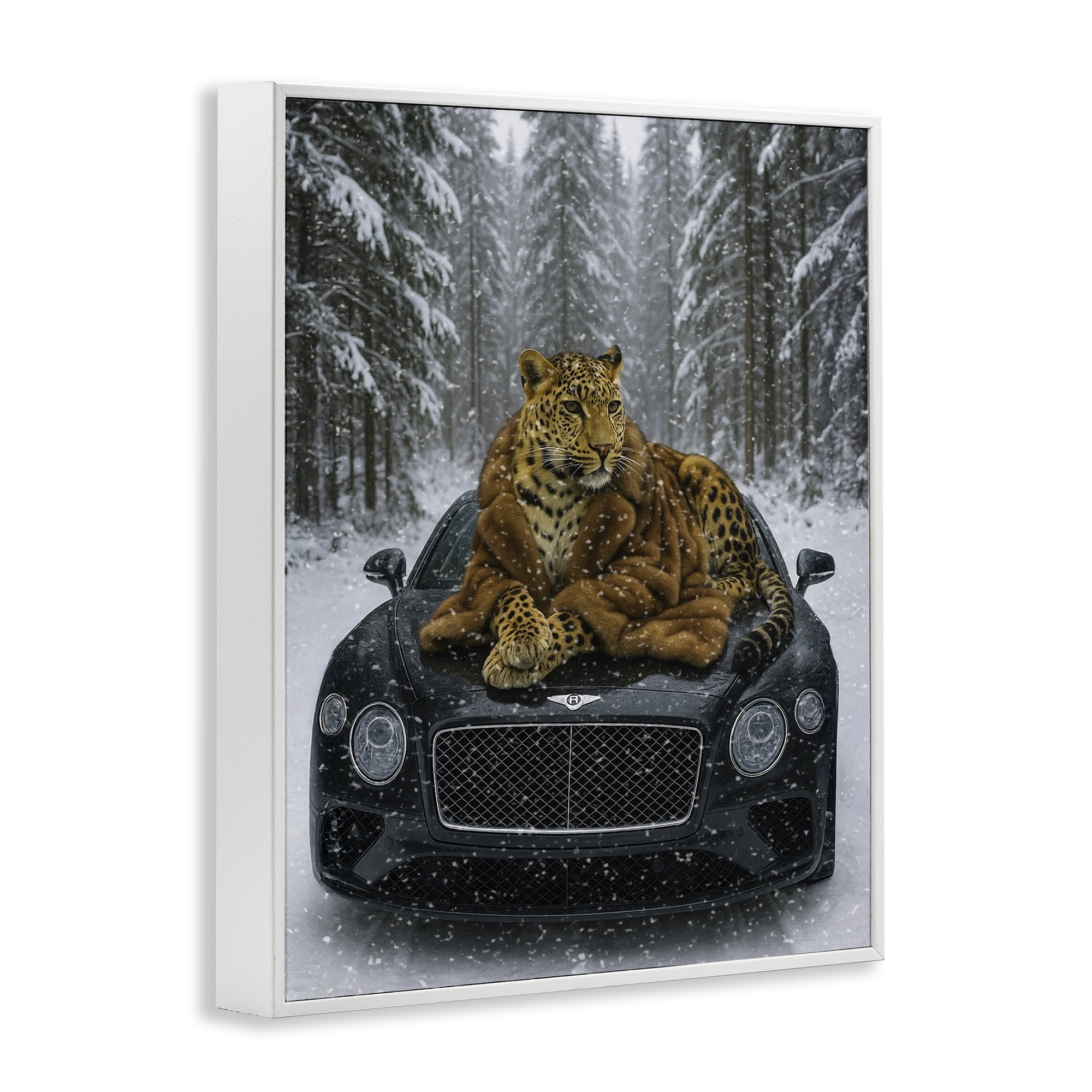 Stupell Industries Luxurious Leopard Winter Woods White Framed Giclee Art, design by Grotto Studios