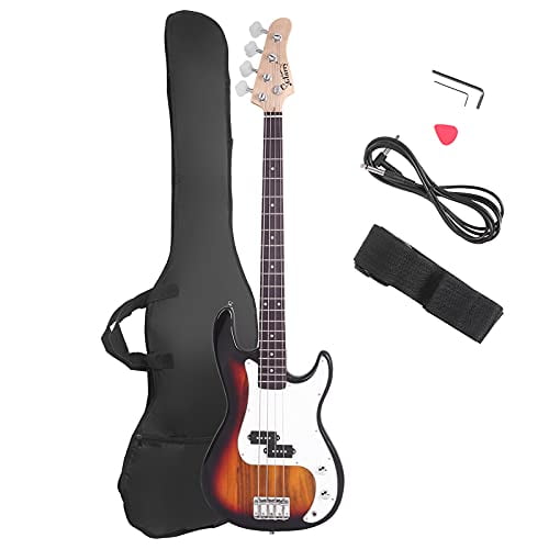 Glarry Guitare Basse Électrique Taille Complète 4 Cordes Bois de Rose Style Bois de Tilleul Brûlant des Basses Exquises (Coucher de Soleil)