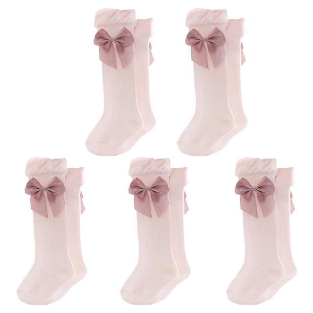 Laklulu 5 pares de bonitos calcetines largos con lazo para niñas que aprenden a caminar
