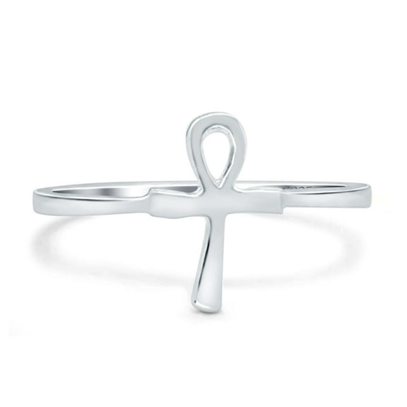 Ankh Band Rhodium Plated Ring Solid 925 Sterling Silver Size 4