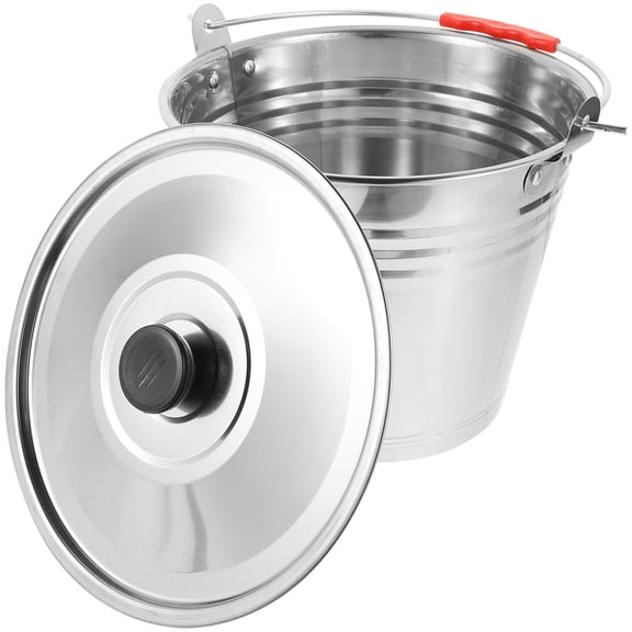 Metal Bucket with Lid Outdoor Pet Milk Bucket Carrying Bucket Child 22x18cm Red