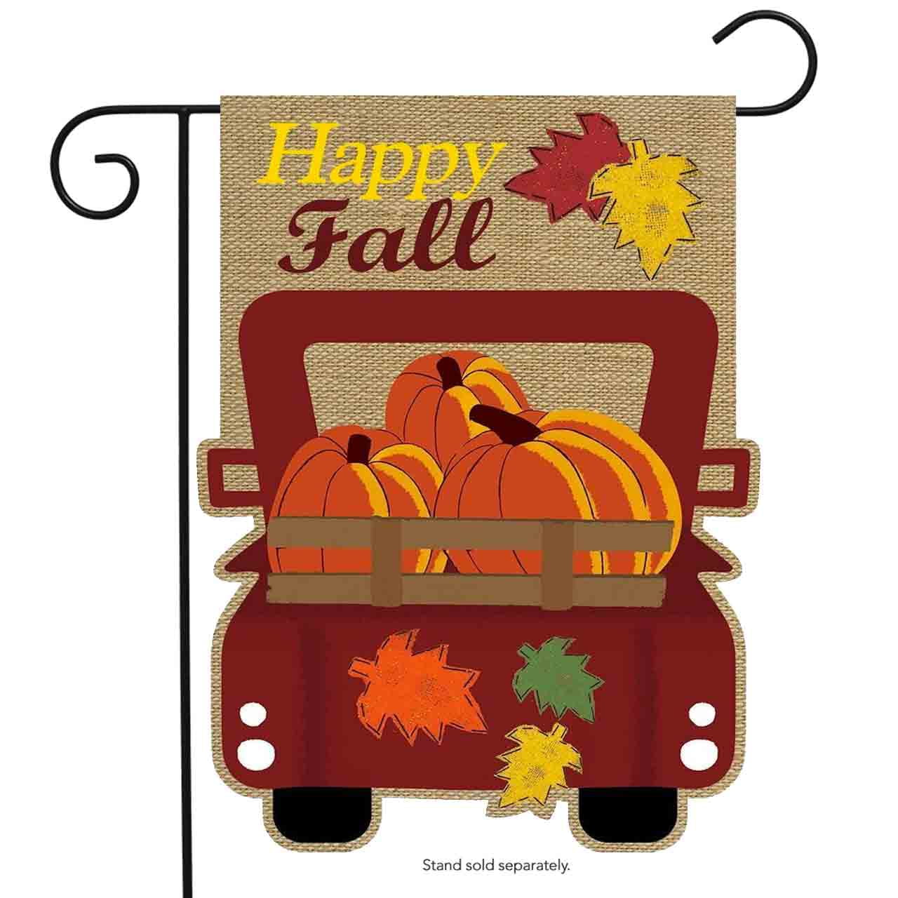 Happy Fall Pickup Burlap Garden Flag Pumpkins 12.5