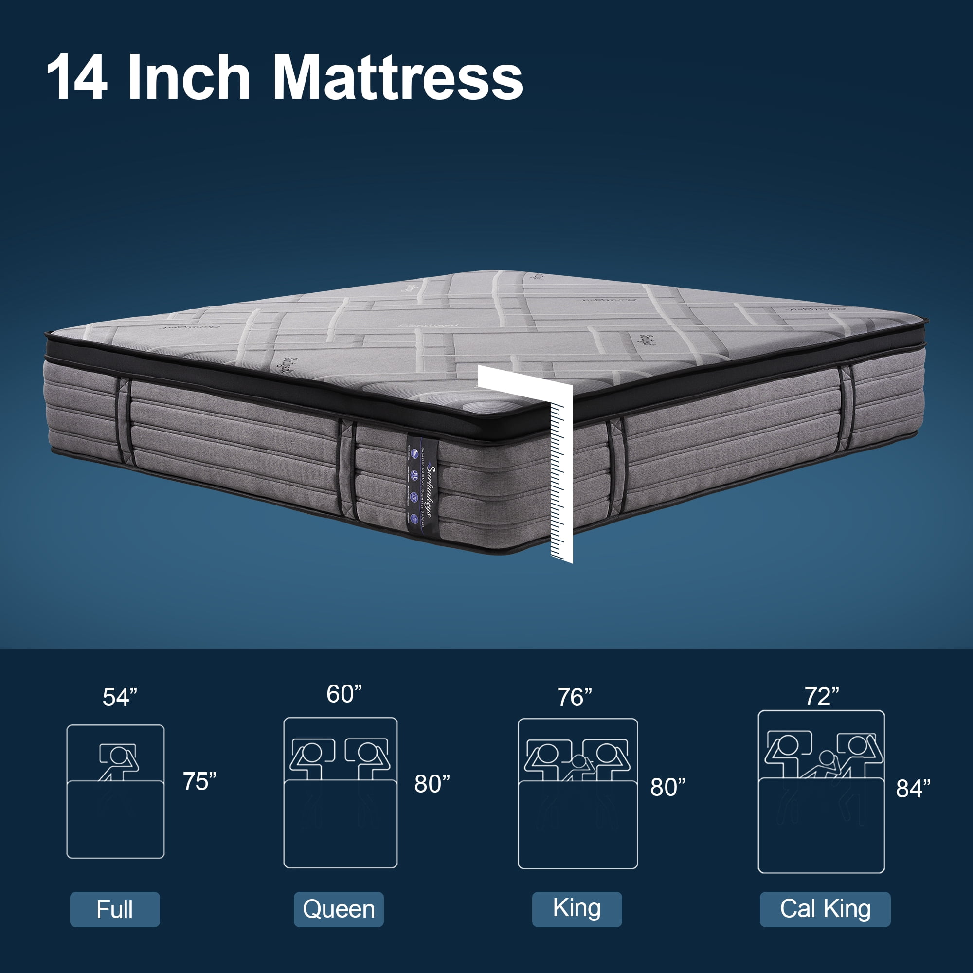Surlunkeys 14 inch King Size Mattress Cooling Gel Memory Foam Mattress in a Box ,Hybrid Pocket Spring Coils, Medium Firm