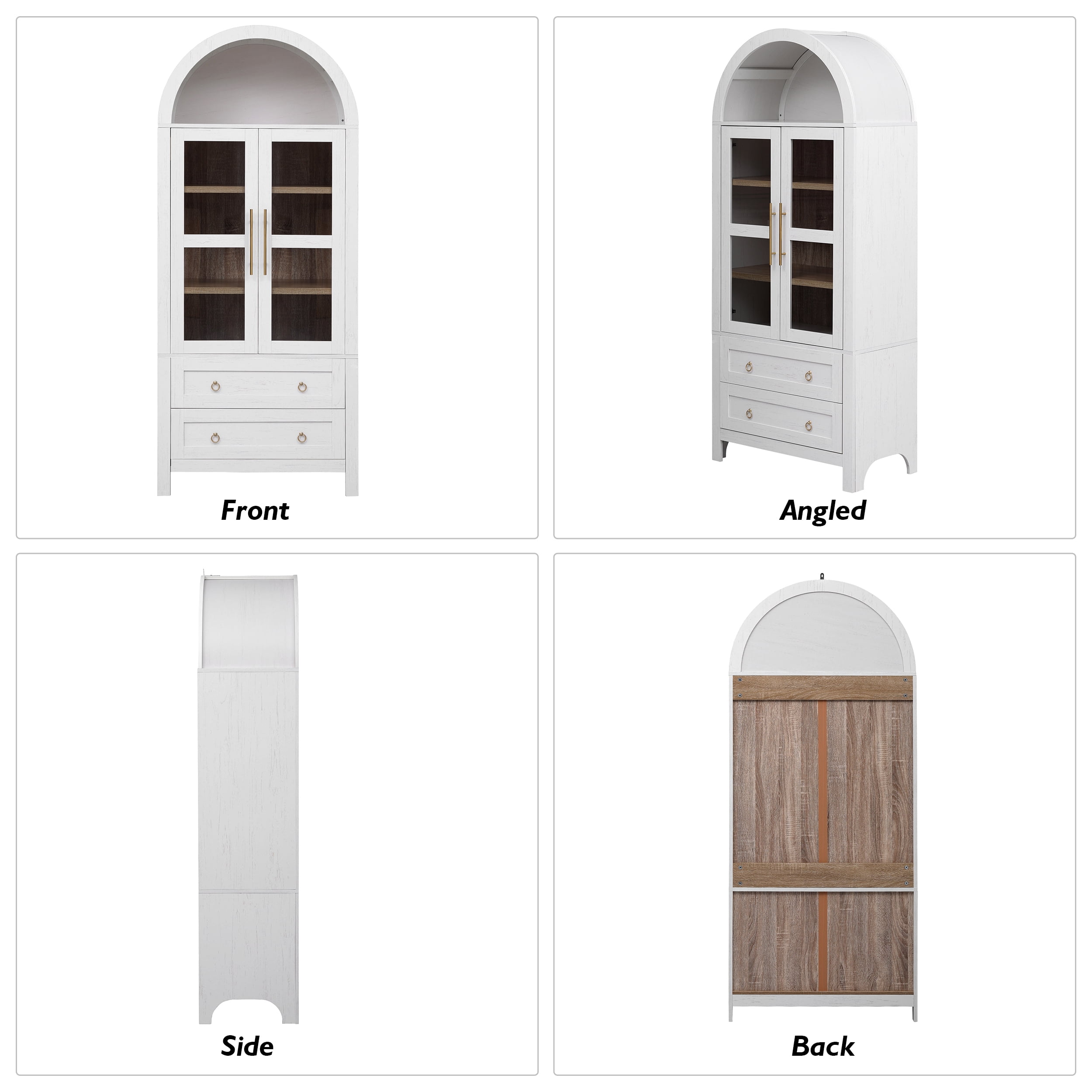 Harper & Bright Designs Arched Kitchen Pantry Cabinet with Glass Door and Shelves, Tall Farmhouse Kitchen Storage Cabinet with 2 Large Drawer and Versatile Cupboard, 71", White