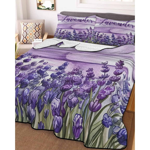 Lavender Farmhouse Twin XL Size Down Alternative Comforter, Lightweight Comforter Quilt Bedding Set with Pillow Shams Purple Wooden Grain All Seasons Bed Comforter Duvet Insert 68"x98"