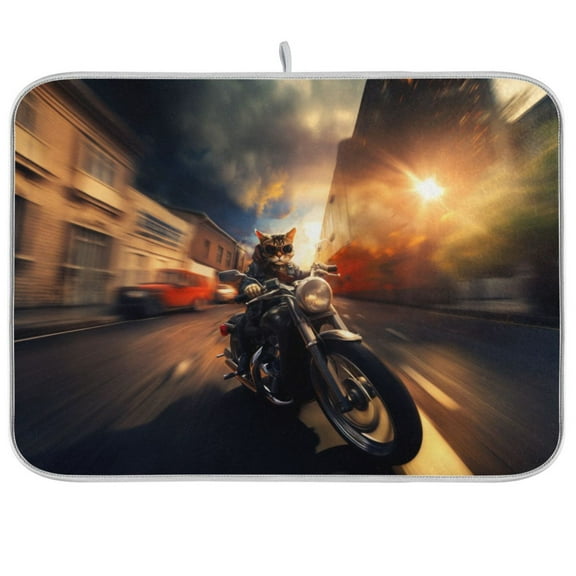 Cat Houses Cars Motorcycle Dish Drying Mat Dish Drainer Rack Mats Water Absorbent Non-Slip Easy Clean Heat Resistant for Kitchen Counter