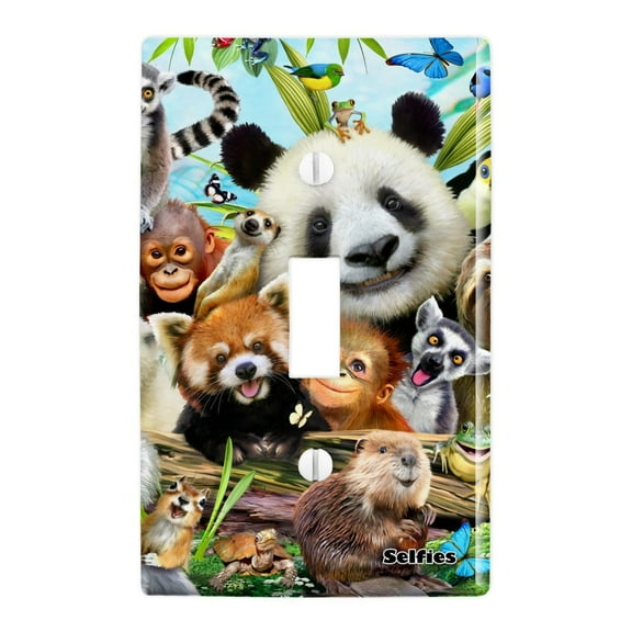 Animal Buddies Selfie Panda Polar Bear Sloth Lemur Toucan Plastic Wall Decor Toggle Light Switch Plate Cover