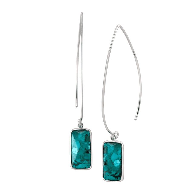 Silpada Boucles d'Oreilles Pendantes Turquoise Compressées 'Oasis' en Argent Sterling