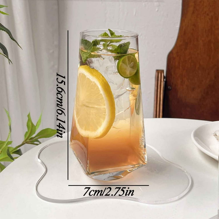 Glass Cups, Rhombic Shape Drinking Glasses Ice Coffee Bottle Glasses Fruit Juice Cup Water Glass Great for Soda Cocktail Beer Whiskey 500ml