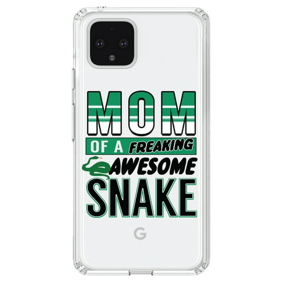 DistinctInk Clear Shockproof Hybrid Case for Google Pixel 4 (6.1" Screen) - TPU Bumper Acrylic Back Tempered Glass Screen Protector - Mom of a Freaking Awesome Snake