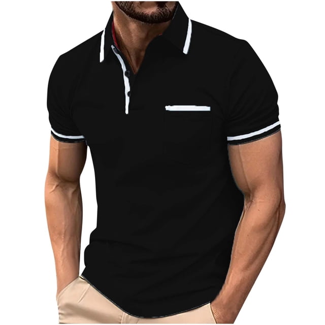 Camisetas para Hombre con Bolsillo Solapa Botón de Ocio de Color Sólido, Top Versátil para el Uso Informal