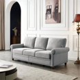 thumbnail image 2 of 3 Seater Sofa, 82.6" Modern Linen Fabric Tufted Upholstered Accent Sofa with Storage Box and Silver Nails, Curved High Back and Solid Wood Leg for Living Room, 7 Inches Seat Cushion, Grey, 2 of 7