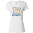 thumbnail image 3 of Inktastic Happy Hanukkah Sweater Style Design with Menorah and Dreidel Women's T-Shirt, 3 of 5