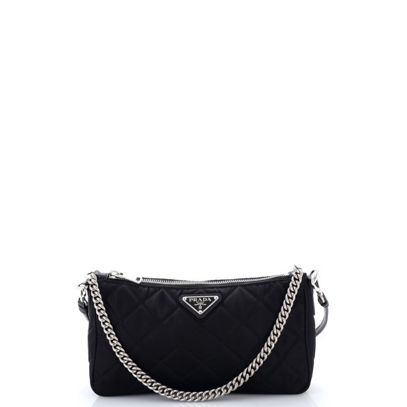 Pre-Owned Chain Zip Shoulder Bag Quilted Tessuto Small By Rebag