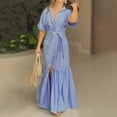 thumbnail image 2 of PBFRDSJ Womens Summer Dresses V Neck Striped Button Down Shirt Dress Half Sleeve Tiered Maxi Sundress with Adjustable Belt, 2 of 5