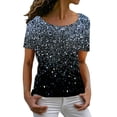 thumbnail image 1 of Prolriy Hauts d'Été pour Femmes 2025 Printemps Col Rond Imprimé Cristal Brillant T-Shirt Décontracté à Manches Courtes Bleu XXXXXXL, 1 of 4