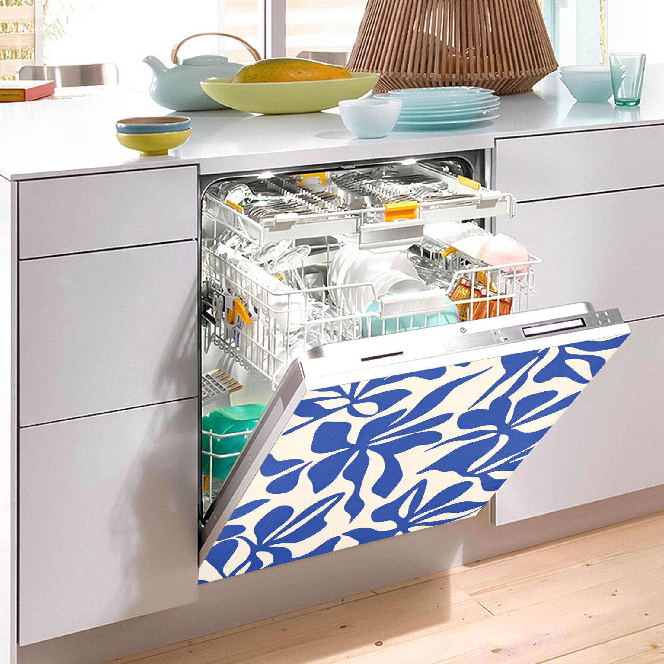 Dishwasher Magnetic Sticker 23x26 Inch Refrigerator Magnetic Sticker Washing Machine Magnetic Sticker Kitchen Panel Magnetic Sticker Home Decor Lovely Blue Pattern