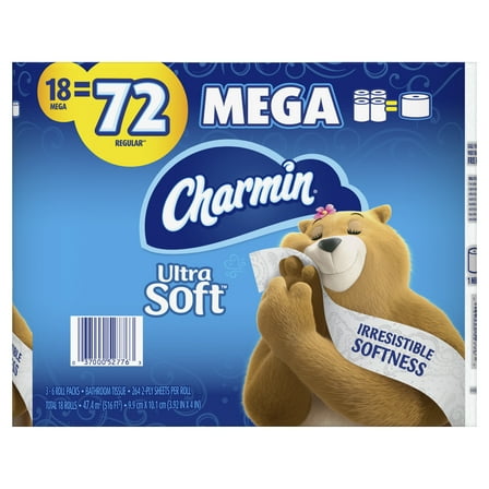 Charmin Ultra Soft Toilet Paper, 18 Mega Rolls