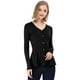thumbnail image 3 of Allegra K Top de peplum de punto Jersey Acanalado de manga larga con Cuello En V para Mujer Negro XS, 3 of 6