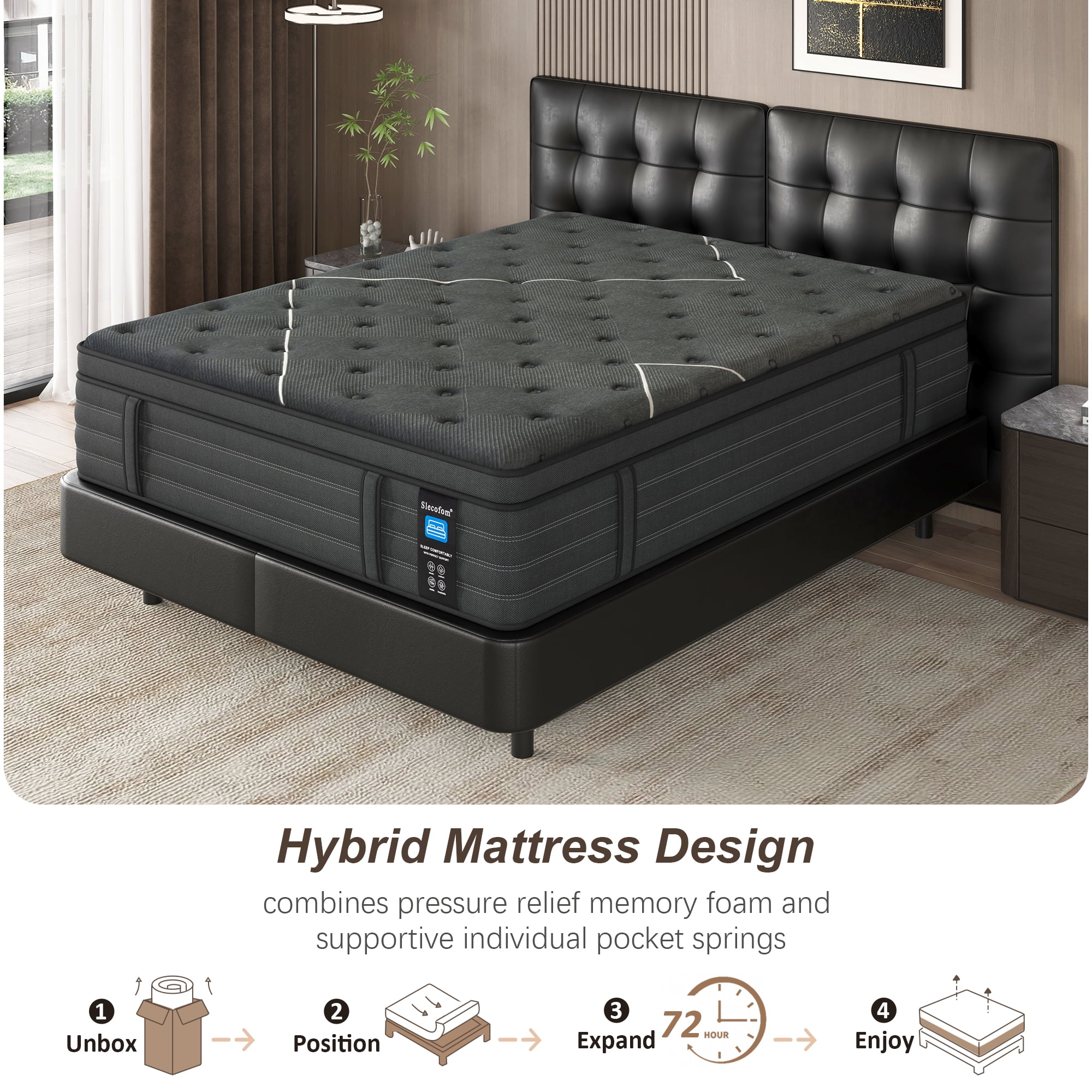 Slecofom Extra Firm Twin Mattress , 14 Inch Twin Size Mattress, Memory Foam Hybrid with Extra Lumbar Support, Back Pain Relief&Cool Sleep, Firm Foam Encased Edge,Motion Isolation,Fiberglass-Free
